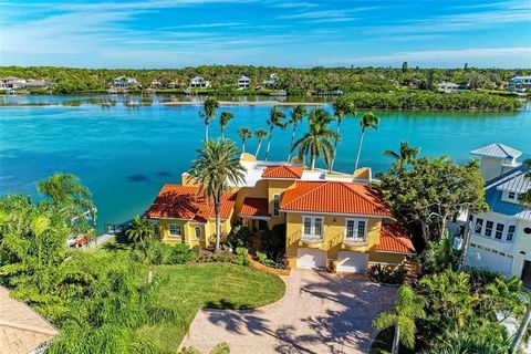 Extraordinary opportunity to experience the essence of relaxed waterfront living in this iconic Casey Key peninsula bayfront home. This one-of-a-kind home, located on a rare end-cap, cul-de-sac site, provides serene water views from almost every room...