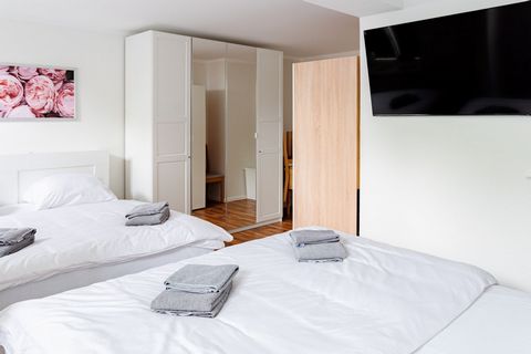 Welcome to our modern apartment at Rostock Central Station! This accommodation offers space for 4 people and has newly furnished rooms with two comfortable king size bed , a small kitchen , a modern bathroom and wifi and TV. Enjoy the comfort and cen...