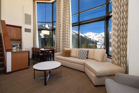 One of a kind layout and panoramic views from this two-story Penthouse condo in the Everline Resort and Spa. Extra tall windows to enjoy the views of the mountains, meadow, golf course and Palisades Tahoe ski area. Enter this condo on the ninth (top)...