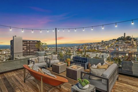 The Magic of San Francisco Unleashed! Situated on Russian Hill, this breathtaking penthouse condominium is defined with high ceilings, chic wooden floors, an abundance of streaming natural light and a view that marvels the imagination. An easy flow f...