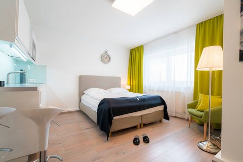 The fully equipped apartment is located on the 8th floor in the heart of Vienna. It has a living area of about 22 sqm. The studio has real wood parquet flooring and is equipped with a cozy double bed. The modern kitchen has everything to offer: a fri...