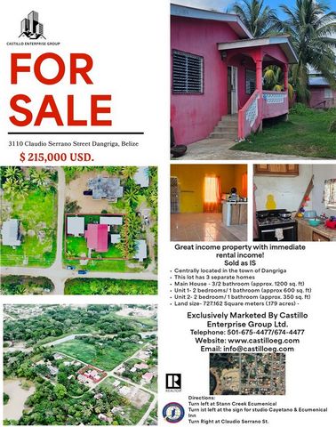 Great Income Property. Situated in the New Site area of Dangriga. Nestled in Belize's Culture capital. 5-10 minutes drive from the beach. Just 20-30 minutes drive to Hopkins and  35-45 minutes drive to Placencia.  With Minor repairs, this investment ...