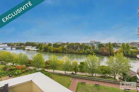 Vue SEINE, ÎLE DE LA JATTE et TOUR EIFFEL. Balcon, cave et parking.