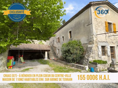 New Exclusivity STB Immobilier In Cruas, in the heart of the city center We offer this house of about 110m2 with a plot of about 689m2, You will have a living room of 19m2, a kitchen of about 18m2 and two bedrooms of about 11 and 12m2, one with shed ...