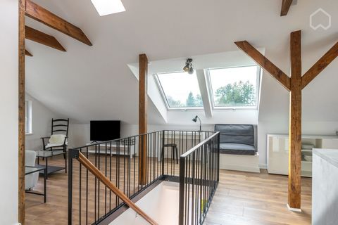 The renovated attic-apartment has an open living and dining area, a bedroom, a kitchen, a shower room, an entrance hall and a small study with a folding bed. The apartment is very bright thanks to the large skylight windows and offers a wide view of ...