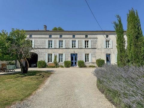 EXCLUSIVE TO BEAUX VILLAGES! This lovely stone house is set back from the Charente and enjoys great views from inside and out. Gates from the road reveal the drive that leads to the house and integral garage. The front door opens into a large recepti...