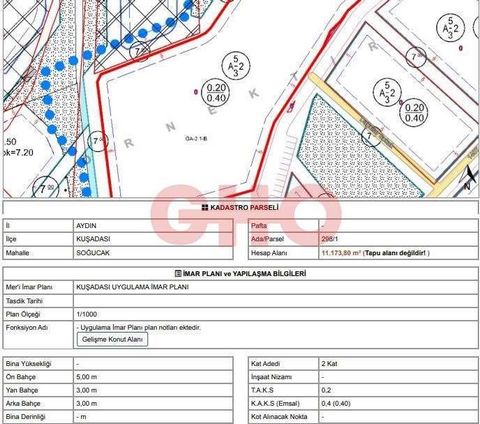 Die Luft von Kuşadası befindet sich in der saubersten, trockensten und sauerstoffreichsten Gegend von Soğukcak 230m2, 20/40 Villa zoniert, Keine Infrastrukturprobleme wie Straßen, Strom, Wasser, Geeignet für den sofortigen Aufbau, Eck-Parzelle.   Wir...