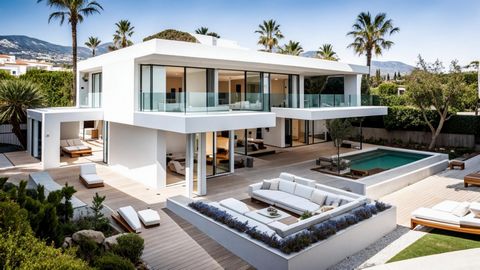 Introduktion av en utsökt modern villa inbäddad i den prestigefyllda enklaven Golden Mile, intill den berömda Puente Romano i Marbella, Spanien. Detta arkitektoniska mästerverk erbjuder en oöverträffad livsstil, som kombinerar överflöd med en minimal...