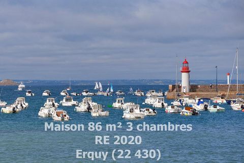 Côtes d'Armor, Erquy (22430), proche des commodités à pied, à 1 km de la mer, au calme, Maison 86 m², 3 chambres, 1 jardin, 1 garage, 1 place de parking. RE2020 Confortable maison comprenant au rez-de-chaussée, une pièce de vie donnant sur un jardin ...