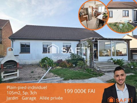 Plain pied indivudel 105m2, 5p, 3ch, jardin, garage