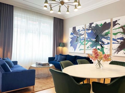 This beautiful 82 m² art nouveau apartment is located not far from Vienna's famous Naschmarkt in an old Viennese style building. The apartment consists of a living room with dining area, a fully equipped kitchen, two bedrooms, each with an en-suite b...