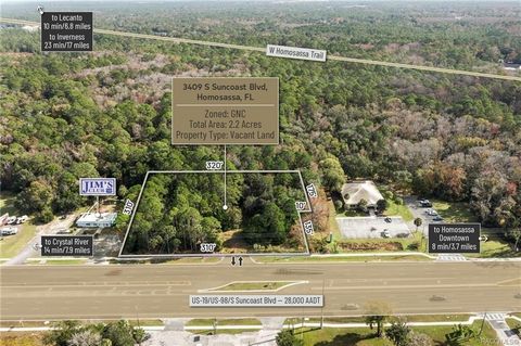 This prime development opportunity, located in Downtown Homosassa, Citrus County, presents a 2.20-acre site zoned as General Neighborhood Commercial. It fronts the bustling 6-laned S Suncoast Blvd (28,000 AADT) with excellent visibility and exposure,...