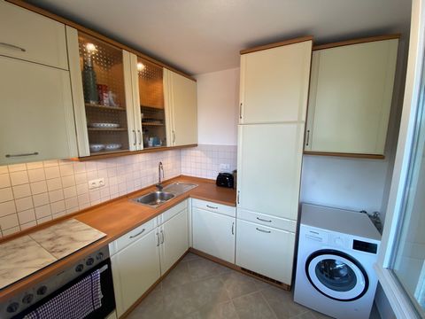 This beautiful, bright apartment with a balcony, which has been freshly furnished, has everything you need to feel good. The apartment door leads into a spacious hallway with a wardrobe and shoe cupboard. The kitchen with a new washing machine, stove...