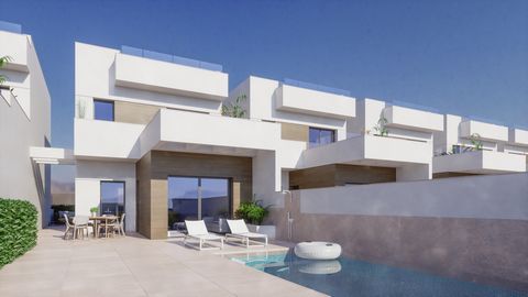 3 bed, 3 bath modern villas with private pool and solarium for sale in La Herrada, close to Los Montesinos. Access to the property is either via a pedestrian gate or vehicle gate. There is off road parking, large terraces, and a 7m x 3m swimming pool...
