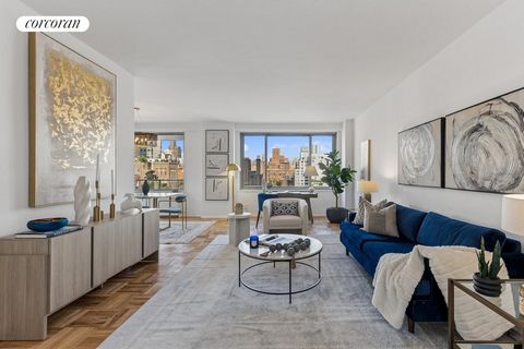 Vues imprenables, vaste balcon, placards abondants et aménagement tentaculaire ! Surdimensionné 1 chambre avec 1,5 salle de bain dans la coopérative à service complet de l’Upper East Side Bienvenue à la Résidence 17C au 300 East 74th Street - un appa...