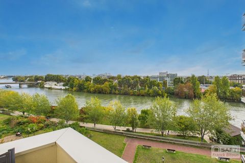 Vue SEINE, ÎLE DE LA JATTE et TOUR EIFFEL. Balcon, cave et parking.
