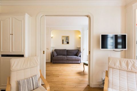 Description This apartment, very quiet and bright, is located in the heart of Paris, 2 steps from the rue St Dominique and the Invalides. It is on the 2nd floor with elevator It may be described as below: – Hall – The bathroom comes with a shower, wa...