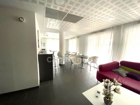 Appartement lumineux et moderne d'une pièce entièrement meublée et rénovée d'une surface de 19m² comprenant coin nuit avec lit neuf, espace travail avec bureau, salle d'eau avec WC et douche, espace repas avec kitchenette et bar, dans une résidence s...