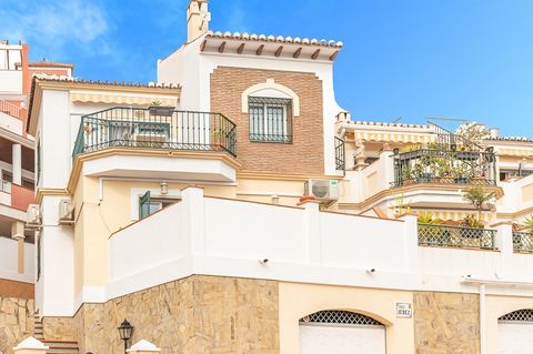 Super 3/4 bedroom townhouse in Burriana area of Nerja. Beautiful open views, mountains and gardens, sunny terraces to enjoy. Very spacious garage. Communal pool and a gated urbanisation. Exclusive to Nerjamar and ready to buy!