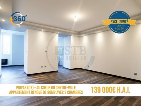 Nouvelle Exclusivité STB Immobilier Ardèche, au coeur du centre-ville de Privas, Céline RIVAL vous propose cet appartement intégralement rénové de 90m2 environ. Il est situé au 1er étage d'une petite copropriété. Vous profiterez d'un salon de 23m2 en...