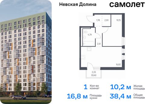 Продается 1-комн. квартира. Квартира расположена на 8 этаже 12 этажного монолитно-кирпичного дома (Корпус 1.1, Секция 3) в ЖК «Невская Долина» от группы «Самолет». «Невская Долина» - уютный квартал в скандинавском стиле рядом с набережной Невы. Наход...