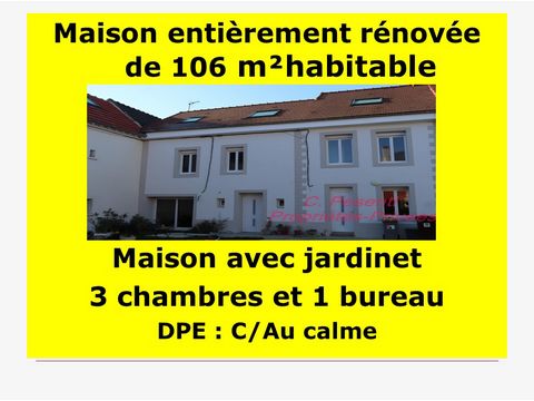 Guermantes 77 600 : Maison totalement rénové, 3 chambres, 106 m² habitables (122 m² utiles) : prix de vente 375 000 euros honoraires charge vendeur. Maison spacieuse et lumineuse comprenant un vaste salon-séjour, cuisine, buanderie, cellier, WC. A l'...