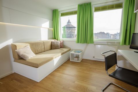 * Free WiFi * Using the laundry room free of charge * No deposit required * Weekly housekeeping The fully equipped 1 room apartment is perfect for a carefree stay in Nuremberg. The kitchen has a stove and a microwave, a fridge with a freezer compartm...