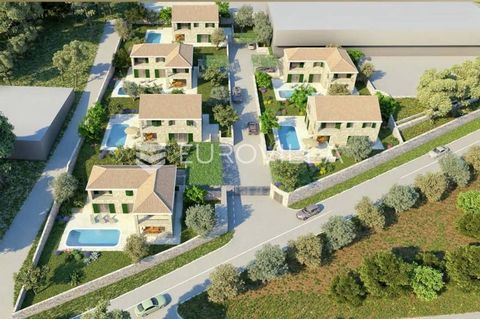 Brač, Bol, six typical villas in an excellent location, 800 meters from the sea. Villa Type A – detached building divided into two floors with an outdoor swimming pool (30 m2). The ground floor consists of an entrance hall, a pantry, a kitchen with a...