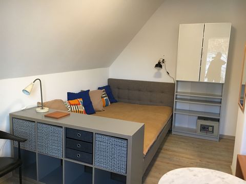 The cosy room with separate kitchenette, bathroom, wardrobe and large balcony to the west is within an old charming building from 1900. Two years ago in 2018 the house underwent substantial renovation . You are located directly next to the tram stati...