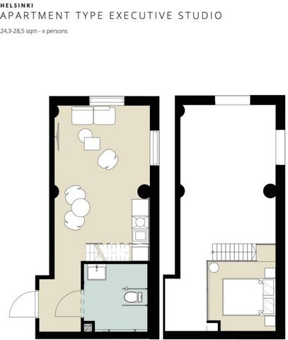 Executive Studio Minimum 3 months stay 24 sqm on the bottom floor plus 7sqm loft (the bedroom) The Executive Studio apartment is a beautifully designed loft by Tom Dixon. Here you will find a multifunctional space for micro-living, including a luxuri...