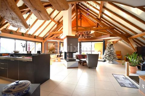 Ref 67472FD: Grand ANNECY, commune of Montagny-les-Lanches, 2 km from the Seynod Sud motorway exit, quiet, sublime LOFT type apartment, very bright, 230 m² on the ground and 154 m² under Carrez law, on a farm renovated in 1950, a lot of character wit...