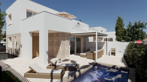 Modern villas on independent plot with 3 bedrooms, 3 bathrooms and toilet, comprising two floors plus basement with English patio. They also feature high-quality sanitary fittings and taps with integrated cisterns, ducted air conditioning with heat p...