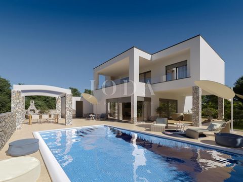 Location: Primorsko-goranska županija, Malinska-Dubašnica, Malinska. Nearby Malinska in a quiet location is a new modern villa with a swimming pool for sale. The villa will be built on a plot of 570 sqm, will have a residential area of 173 sqm which ...