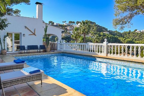 Villa in Javea, Costa Blanca, Spain with private pool for 6 persons. The house is situated in a residential beach area. The villa has 3 bedrooms, 3 bathrooms and 1 guest toilet, spread over 3 levels. The accommodation offers a garden with trees and a...