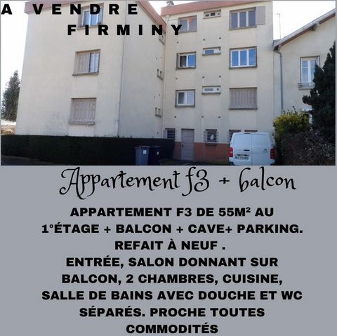 Dpt Loire (42), à vendre FIRMINY appartement F3 rénové de 55 m² + balcon, cave et parking
