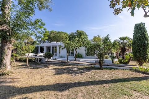 Flat roofs, pure lines, and impeccable construction quality characterize this single-storey villa made entirely of poured concrete, composed of two modules completely open to the vast, beautifully landscaped garden. Flanked by terraces, adorned with ...