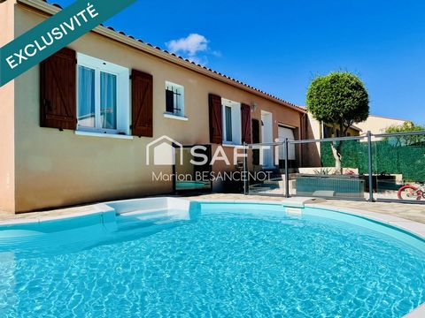 Maison T4 en 3 faces, 3 chambres, garage, piscine et jardin.
