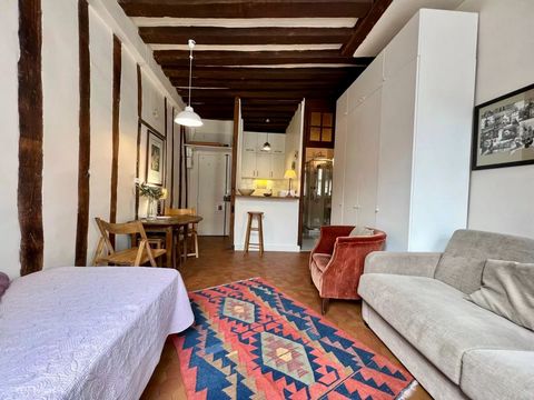 This large studio of about 28 square meters is located rue de l'Hôtel Colbert in the 5th arrondissement of Paris in the Saint-Michel district. On the 3rd floor (without elevator), it is composed of a living/dining room, an open kitchen equipped and a...