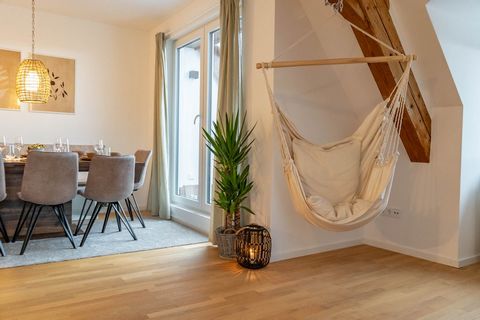 -> Beautiful and modern apartment directly in the town center -> convenient train connection to Munich (25min) and Augsburg (15 min) -> 95m² living space on 2 floors -> 2 bedrooms with 3 comfortable double beds (180x200cm) -> Living room with large a...