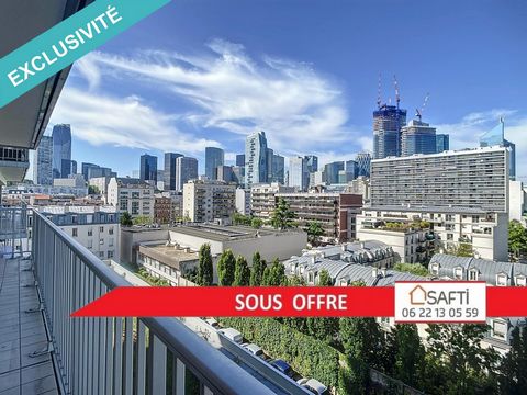 Puteaux (92800) at 34 Quai Dion Bouton, near La Défense, family apartment of 63.87m² Carrez, with balcony/terrace of 12.50m², not overlooked, open view, bright, crossing. 4th floor, elevators, 3 rooms, 3. Composition:: an entrance with vestibule, a s...