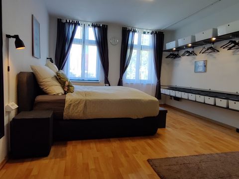 The beautiful 2-room apartment is also suitable for shared apartment, because there are two separate rooms, with separate access to the kitchen and bathroom. # Equipment Bedroom with trestle-spring bed (1.80 x 2.00 m) and including bedding (1.55 x 2....