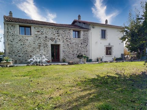 In a small farming community this pretty stone house has views out over the surrounding countryside and offers a good size family home with 4 bedrooms, 3 bathrooms, 2 reception rooms and a large garden with an above ground swimming pool. No traffic o...